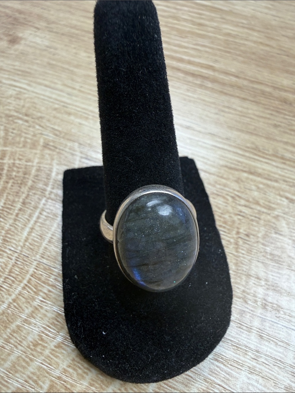 Labradorite Oval Sterling-Style Statement Ring - Gray Blue